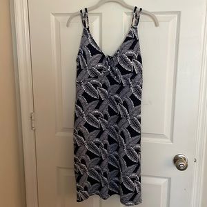 Tommy Bahama navy blue and white leaf pattern sun dress M